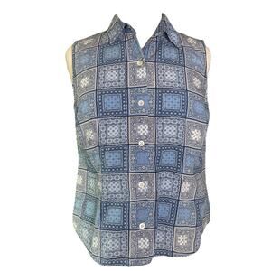 Talbots Top Women’s M Blue Paisley Cotton Boho Flowy Sleeveless Tank Blouse